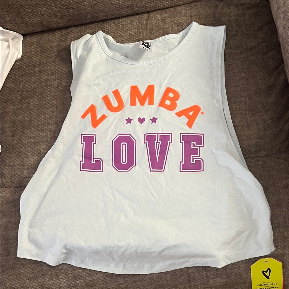 Zumba Fitness White Tank Top with Orange and Purple Print
